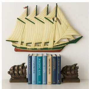 Create A Nautical Book Nook/Shelf Display Hangable Sail Ship Cast Metal Bookends